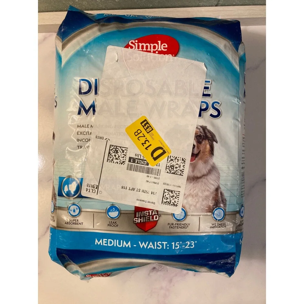 Simple Solution Disposable Male Dog Wraps Medium 30 Count 15-23 Inch Waist 11546